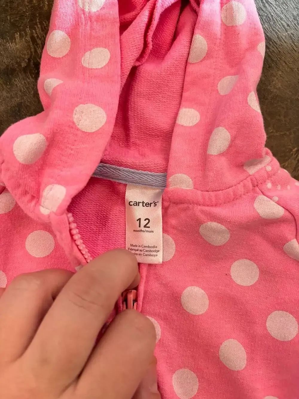 Carter's Pink & White Polka Dot Zip-Up Hoodie Jacket 12 Months